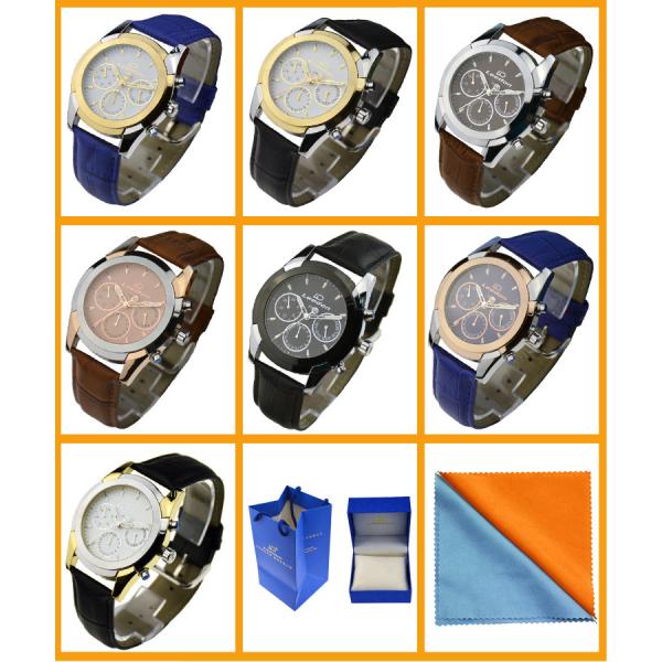 Stainless Steel Men'S Quartz Wrist Watch Waterproof With Genuine Leather Strap