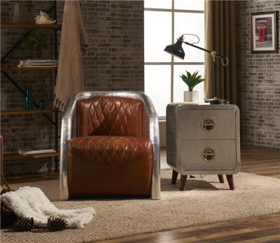 Strong Aviator Style Chair With Aluminium Back And Top Grain Ox Leather Cushion