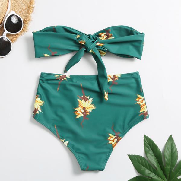 Tiered Layer Tie a Knot Front Top With Low waist Bikini swimsuit high cut