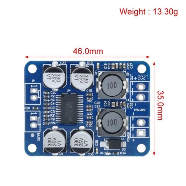 TPA3118 60W Mini Home Amplifier Board для постоянного тока 12-24V Пластиковый материал Аудио усилитель мощности