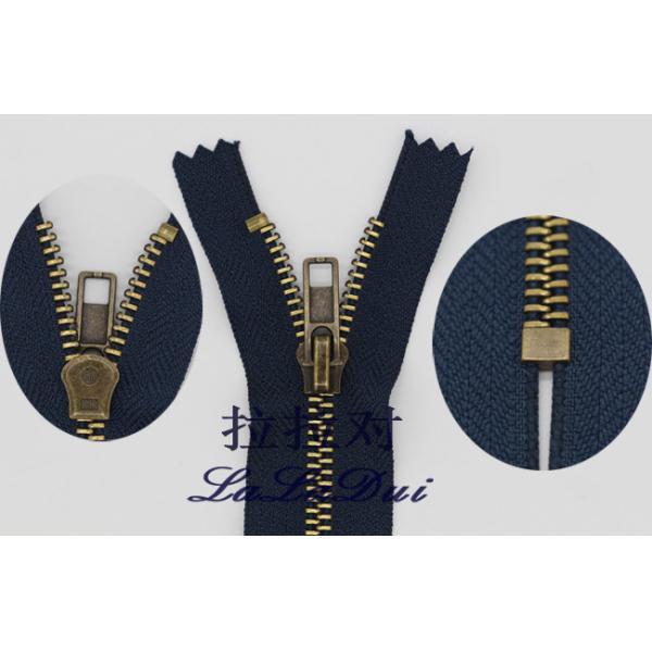 Closed End 7 Inch Gold Metal Zipper , Flame Retardant Vintage Metal Zippers