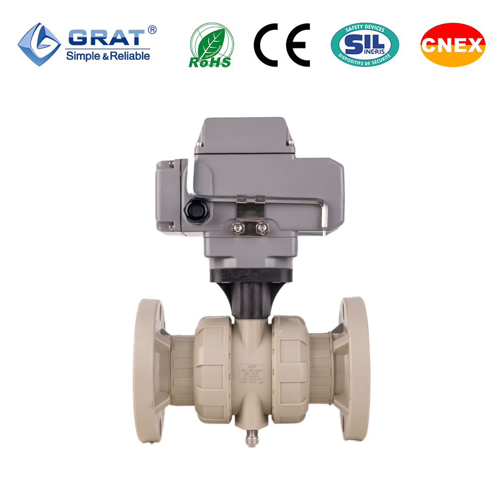 Plastic Flange Ball Valve UPVC CPVC PVC with IP67 Motorized Actuator 4-20mA 0-10V for corrosive chemical liquor and lightweight pipeline