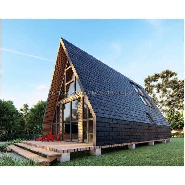 EU Baño Salón de estar Contenedor triangular de madera con puerta de panel de sándwich y estructura de tubos cuadrados de acero galvanizado