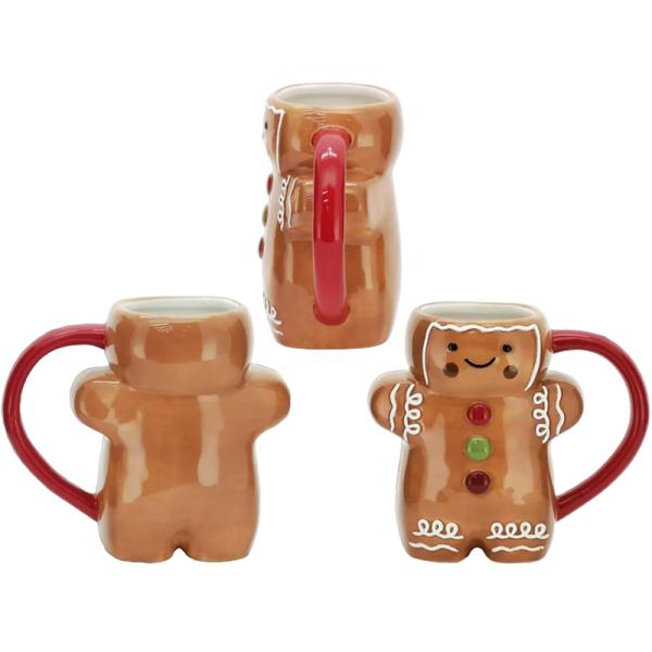 HANDGRIP 3D Cartoon 10OZ Cute Gifts Ceramic Gingerbread Man Coffee Mug for Christmas