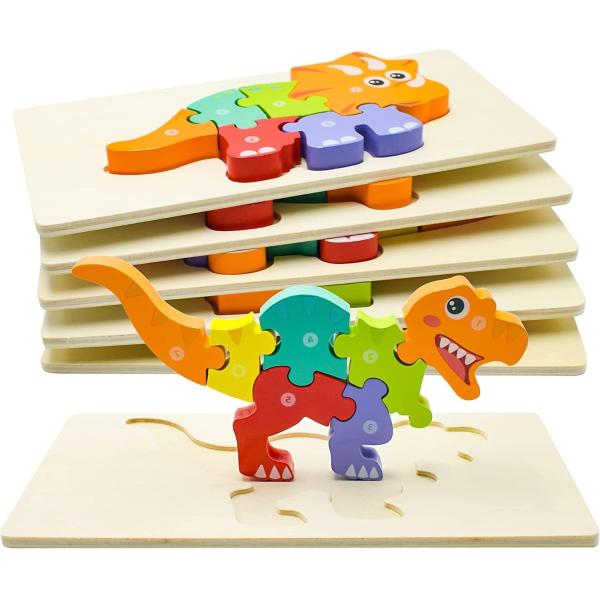 Age Range 2 to 4 Years 6 Pack Wooden Dinosaur Puzzles for Toddlers Educational Toys