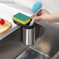 Organizador de lavatório de cozinha de aço inoxidável não dobrável para armazenamento de esponja e escova