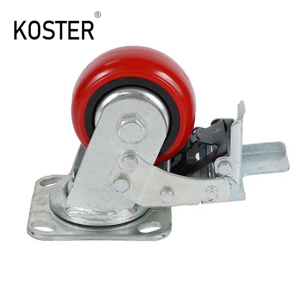 Demande personnalisée roue de roulement en fer plat de type fixe en PU/PVC avec frein