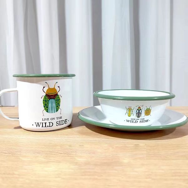 Enamel Camping Tableware Set 18cm 20cm 22cm 24cm 27cm Vintage Retro Plates And Bowls Set