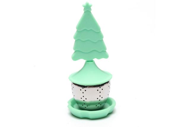 BPA Free Christmas tree Stainless Steel reusable silicone tea bags Silicone Handle with Drip Tray