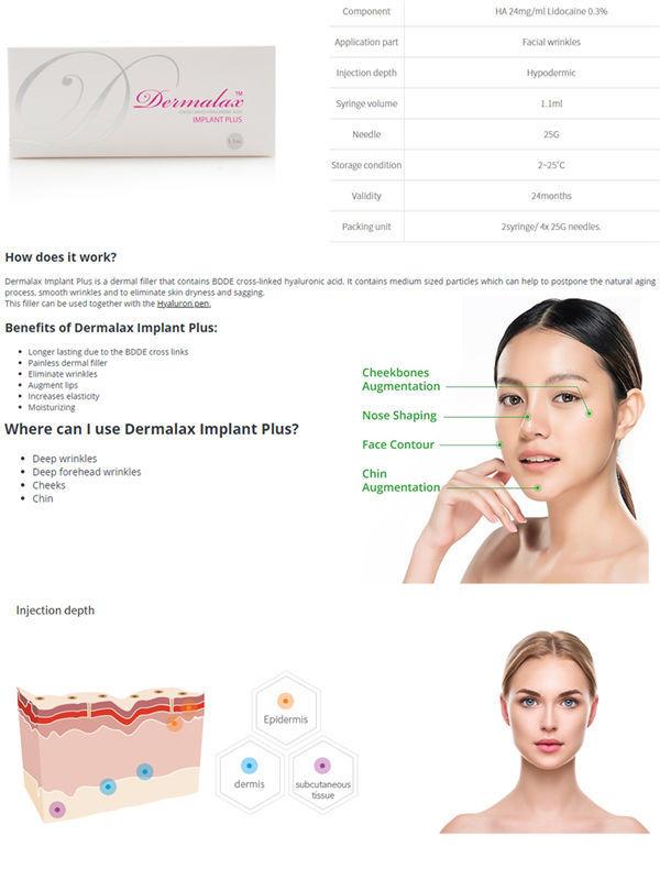 Заполнители 1.1ml Dermalax Hyaluronic кисловочные для анти- морщинки