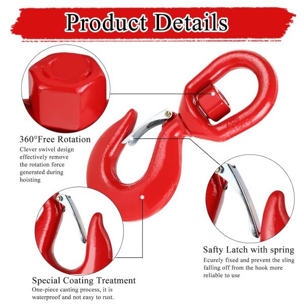 Forged Alloy Steel Crane Clevis Hook Heavy Duty Swivel Hook with Safety Latch