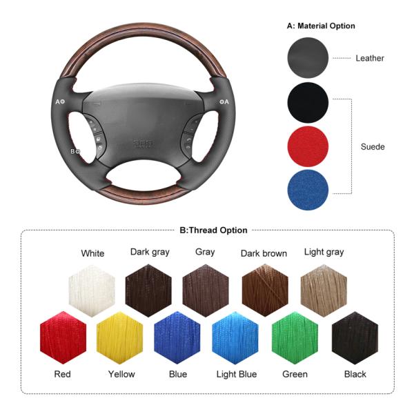 Custom Steering Wheel Cover for Mercedes Benz W220 W215 S430 S500 CL500 2000 2001 2002 2003 2004 20*15*7cm