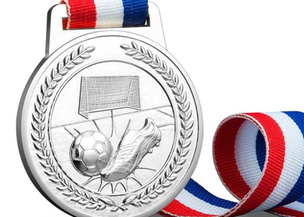 Soft / Hard Enamel Custom Sports Medals , Zinc Alloy Football Medals And Ribbons