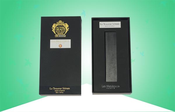 Caixa de papel rígida do presente dos cosméticos do sentido de veludo que empacota com ouro quente do selo/gravação de prata