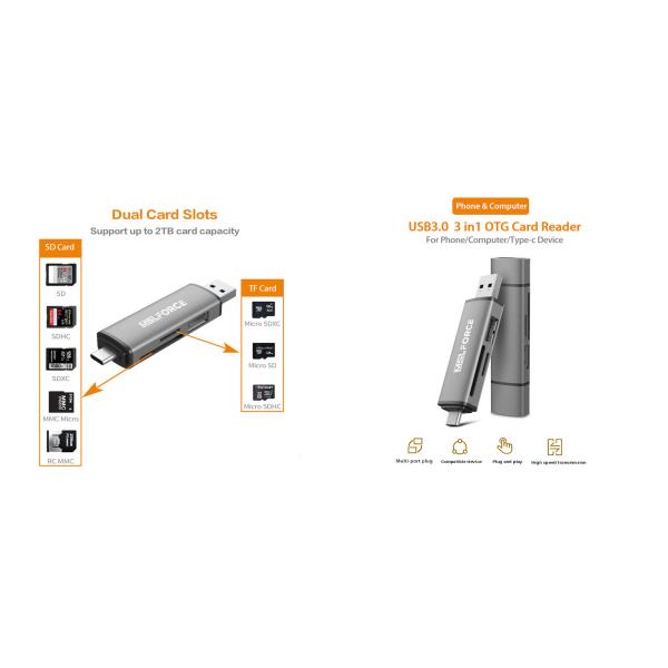 Dual Port USB 3.0 Type C OTG HUB With SD Micro SD Memory Card Reader Metal Housing