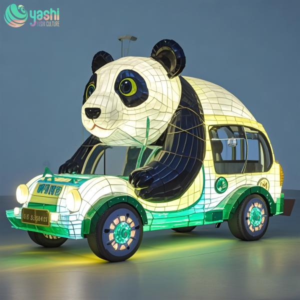 Linterna LED de tela de alambre de acero de gran venta Panda Autobús turístico Animal colorido para parque y zoológico