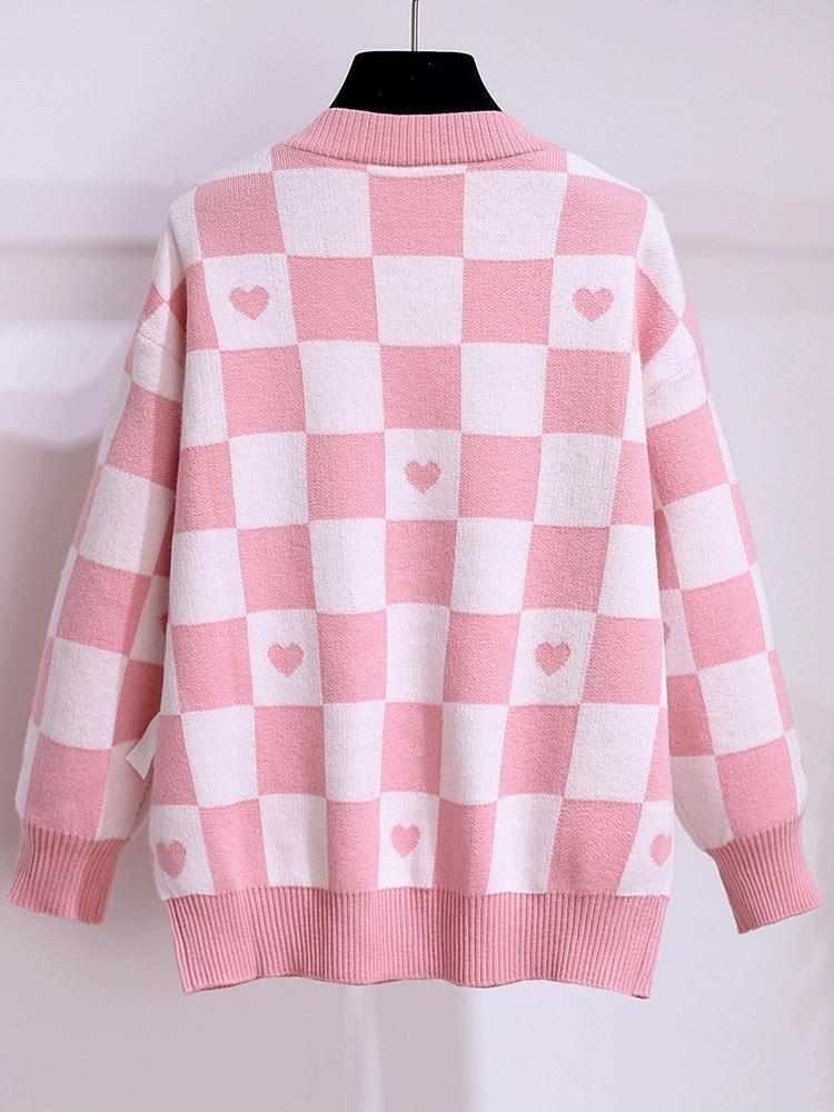 OEM Women Knit Sweater Long Sleeve V-neck Preppy Style Jacquard Embroidery Button Knit Cardigan