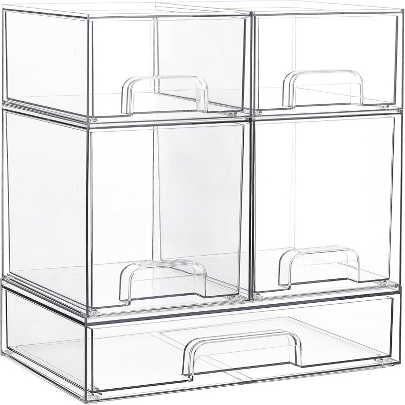 Multi-Tier Clear Makeup Organizer Detachable Stackable Desktop Storage Box Dustproof Cosmetic Display Case with Drawers for Home