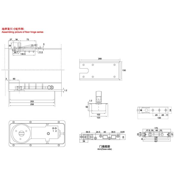 Floor Hinge T-08, color:black, casting iron,  weight capacity 95kgs,