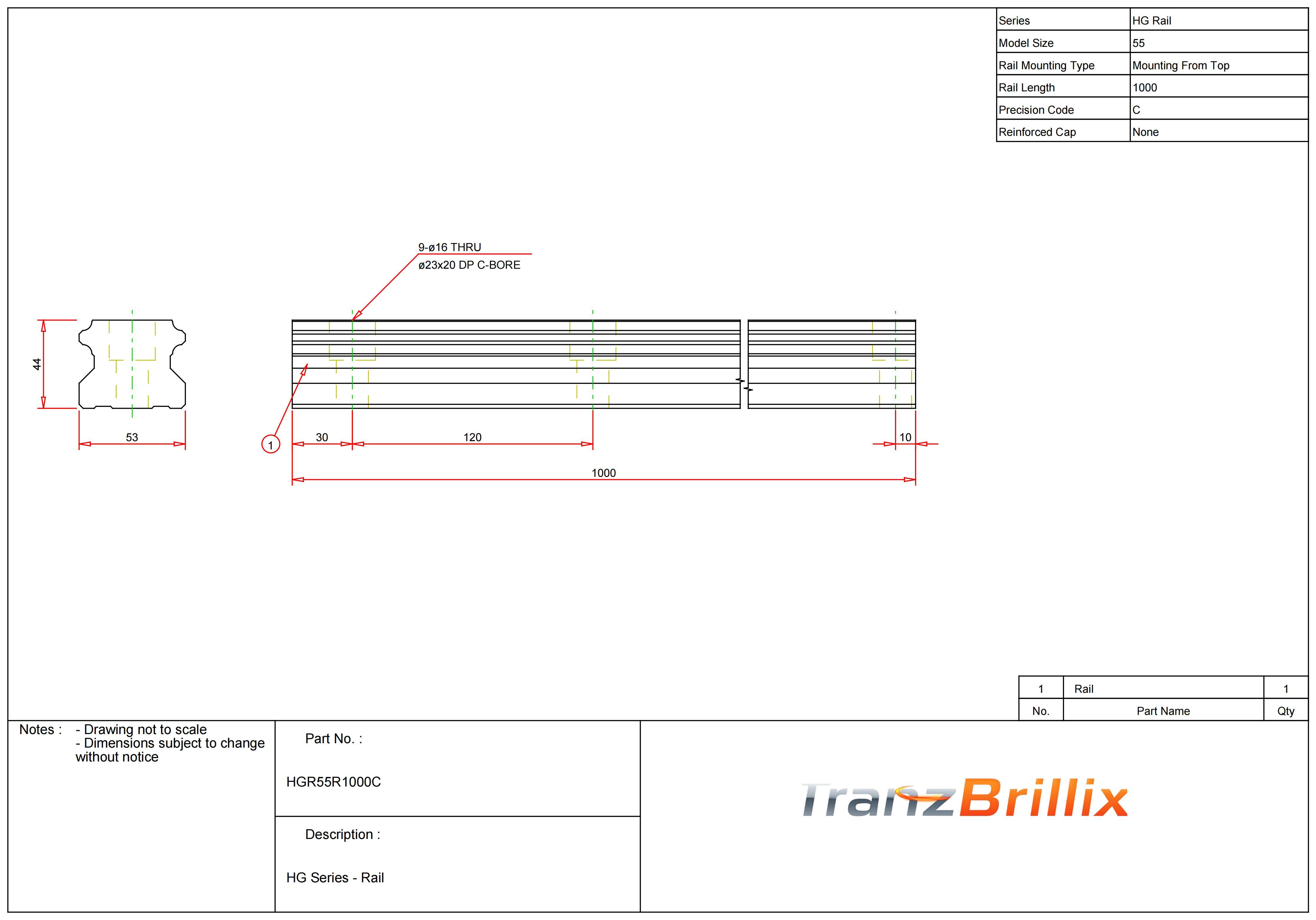 Original 55mm HIWIN HGR55R Linear Guide Rail for HGH55CA and HGW55CC