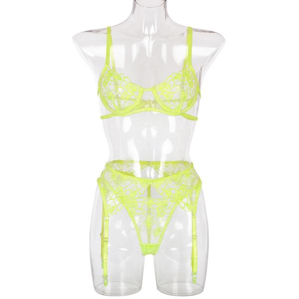 Lace Mesh Sexy Mature Lingerie S-L bodysuit lingerie Erotic Breathable 3 Piece Bra Set