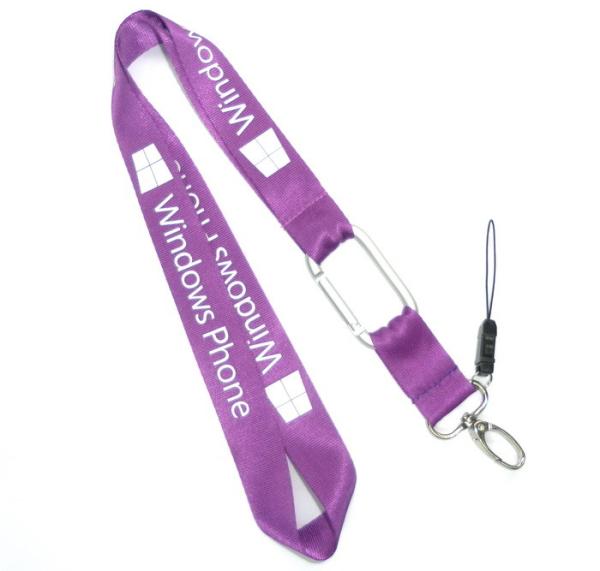 Purple ID Cards / Pocket Knife Nylon Neck Strap With Silver Carabiner Hook