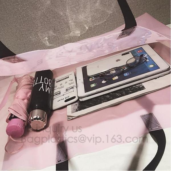 Semi-clear Tote Bags Stripe PVC Shoulder Bag with Pouch, PVC PU Trendy Handbag Shoulder Bag Beach Bag, PVC shoulder bag