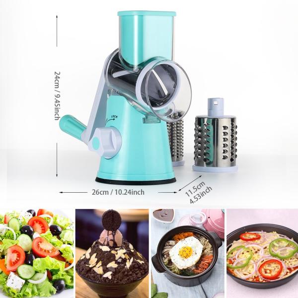 3 Drum Blades Stocked Rotary Cheese Grater for Manual Vegetable Slicer and Walnuts Grinder