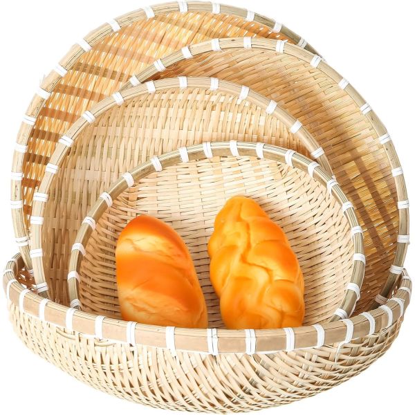 Bamboo Sieve Round Baskets Woven Storage Baskets Woven Tray Fruit Rattan Tray Fruit Natural Bamboo Colander Weaving Sieve Vegetable Food