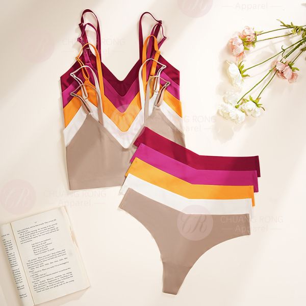New Arrival Women Sexy Underwear Bra Set Women's V-neck Thong Underwear Seamless Wire-free Comfortable Sports Bra Set
