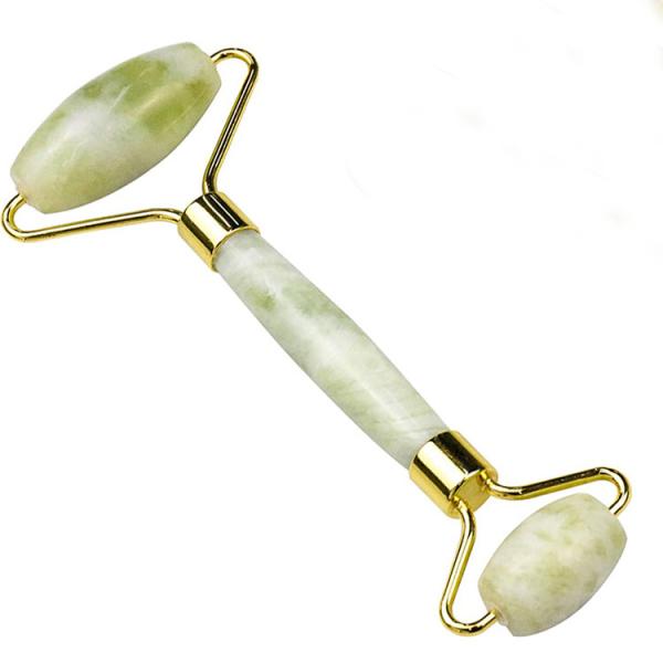 Anti Aging Facial Jade Roller with Integrated Zin Alloy Frame and 100% Natural Jade