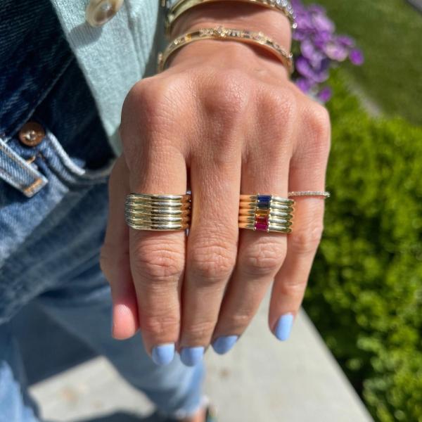 18K позолоченная радужная багетта CZ Multi Fashion 925 Sterling Silver женские кольца