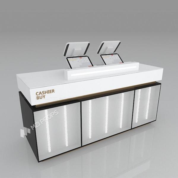 Cosmetic Checkout Counter Customized White Wooden Spray-Painted Cash Register For Makeup Shop Cash Counter And Premium Store Cash Counter