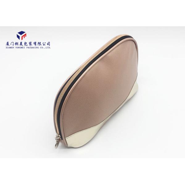 Semicircular Shape Leather Cosmetic Bag Black Oxford Cloth Lining Materials