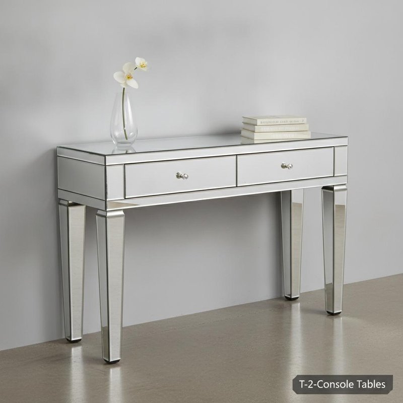 Mirrored Surface Console Table with Marble Effect Special Glass - 120x37x78cm Entryway Table