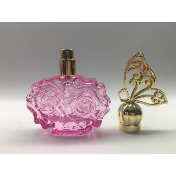 флакон духов Роза 30ml 50ml стеклянный формирует розовый цвет с крышкой бабочки