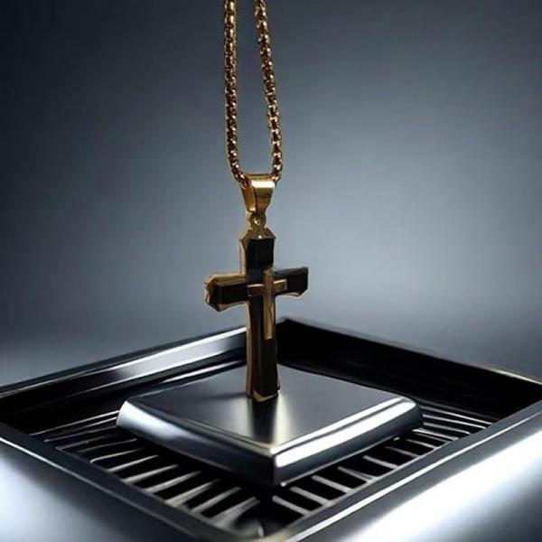 Stainless Steel Cross Pendant Necklace Large Gold Men's Masculine Jewelry