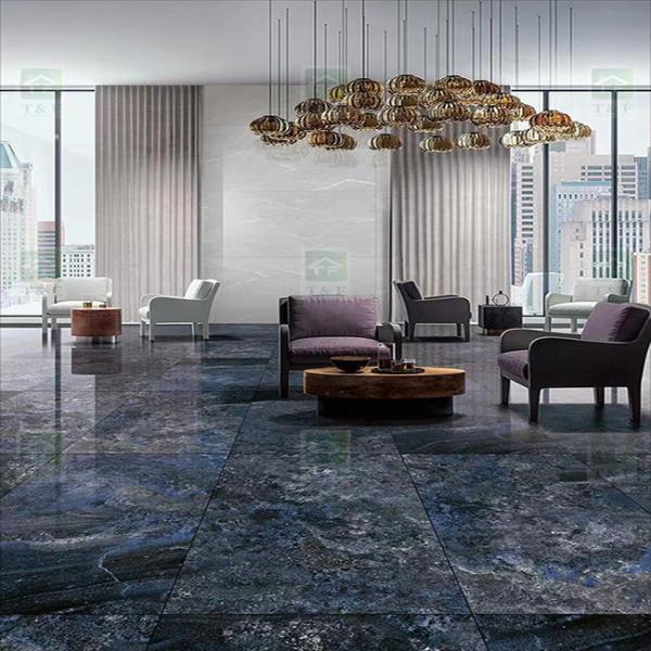 A porcelana lustrada vitrificada apartamento telha o interior lustroso azul do corpo 60x120 completo