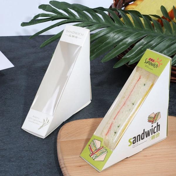 OEM Triangular Transparent Window Breakfast Bread Dessert Packaging Sandwich Paper Box