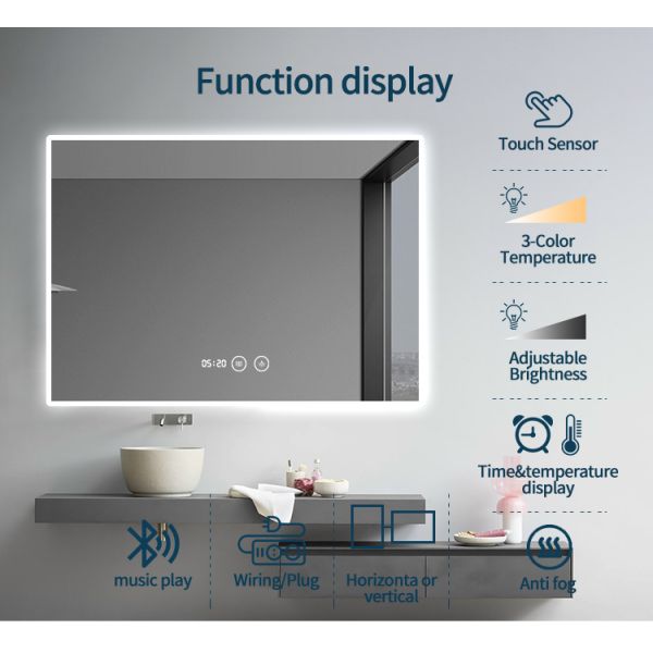 Decoration Backlit Smart Mirror Antifog Bathroom Mirror Wall Mounted With LED Light