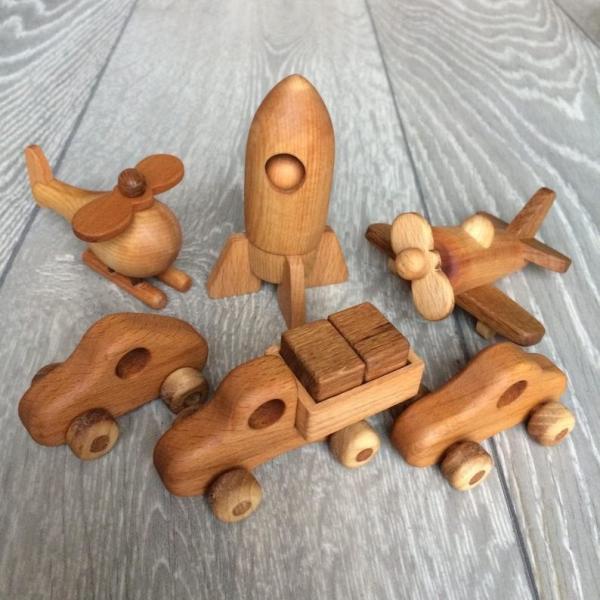 Mobile Handmade Wooden Toys Trucks Hand Sanded With Simple Design