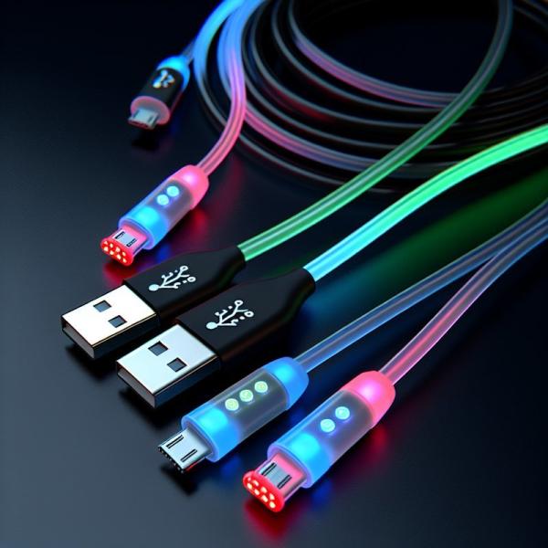 音声制御 カラフルなLEDライトアップ マイクロUSBデータケーブル 携帯用電源データ充電器