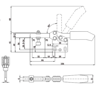Side Mounting Horizontal Toggle Clamp 293229 Oxidative Blackening Slip Resistance