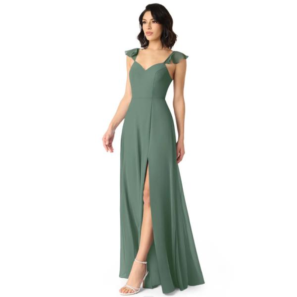 New Fashion Female A-Line V-neck Ruched Chiffon Floor-Length Bridesmaid Dress A-Line Cap Sleeve