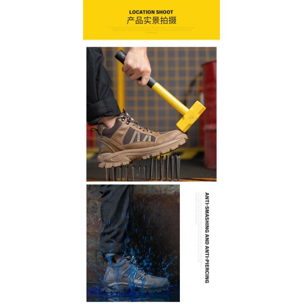 Microfiber+Flying Knit Men'S Comfortable Security Boots Steel Toe Kevlar Mid Sole Anti Smashing