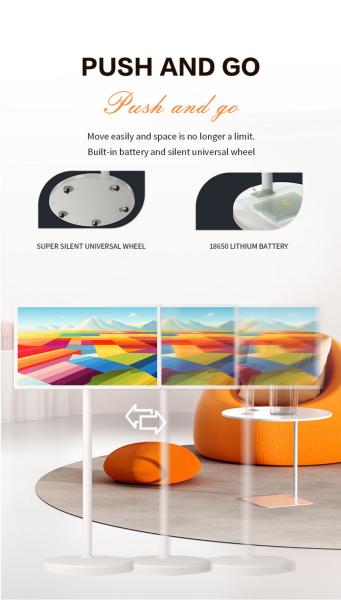Floor Standing Movbile Tv Vertical Display 27 Adjust Up Down Rollable Smart Stand By Me TV
