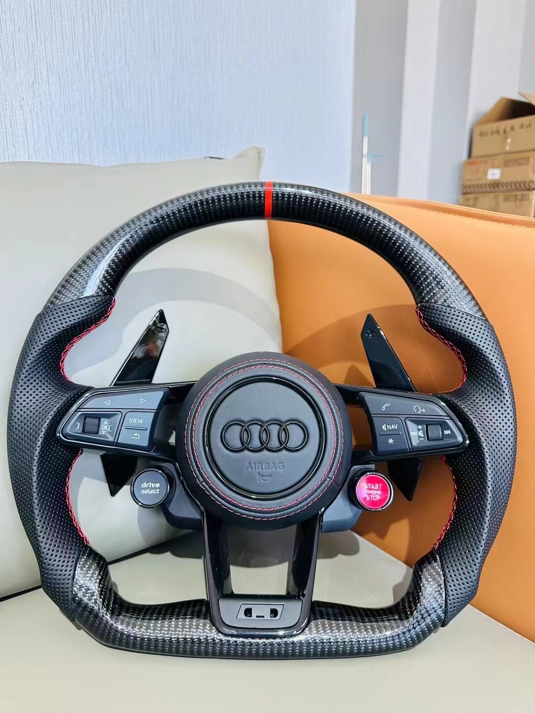 55cm Diameter True Carbon Fiber and Genuine Leather Steering Wheel for Audi R8 Full Series