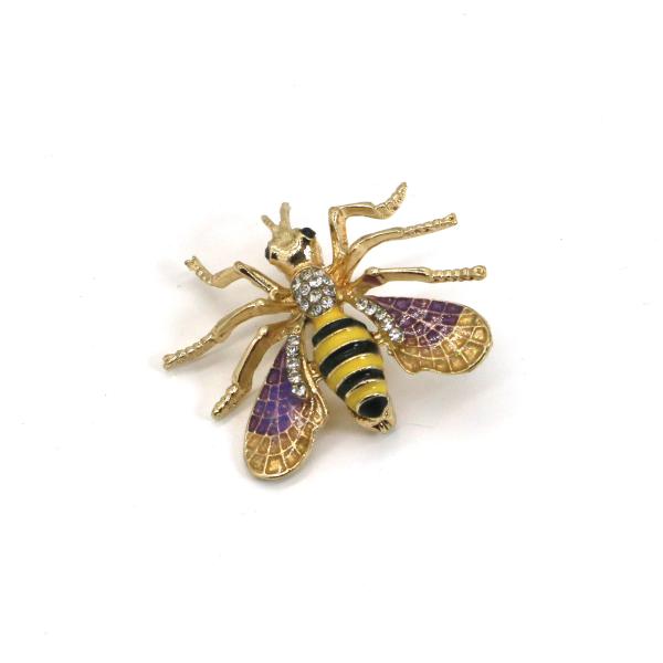 Alloy Fashion Brooch Pin , Gold Bee Brooch With Shiny Diamond OEM ODM