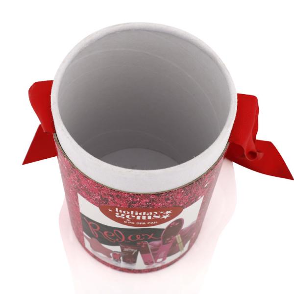 Cylinder Candle Holders Gift Cardboard Round Box Paper Tube Packaging With Red Ribbon For Candles