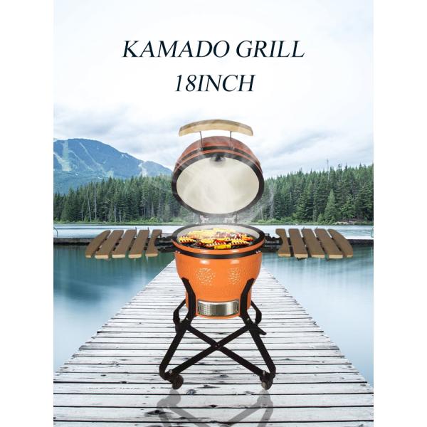 KIMSTONE 18 Inch BIG Kamado Ceramic BBQ Charcoal Grill EGG for PARTY Kamadokak